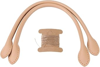 2Pcs Leather Bag Handles, Genuine Leather Purses Straps with Ear Shape End Genuine Leather Bag Straps Handle with Holes DIY Hand Making Accessories for Leather Purse Handbag Wallet Thread Beige