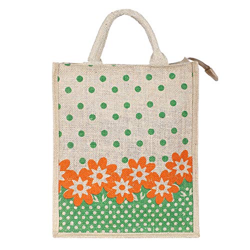 Image of Kuber Industries Jute 4 Pieces Lunch Carry Bag (Green)-CTKTC13293