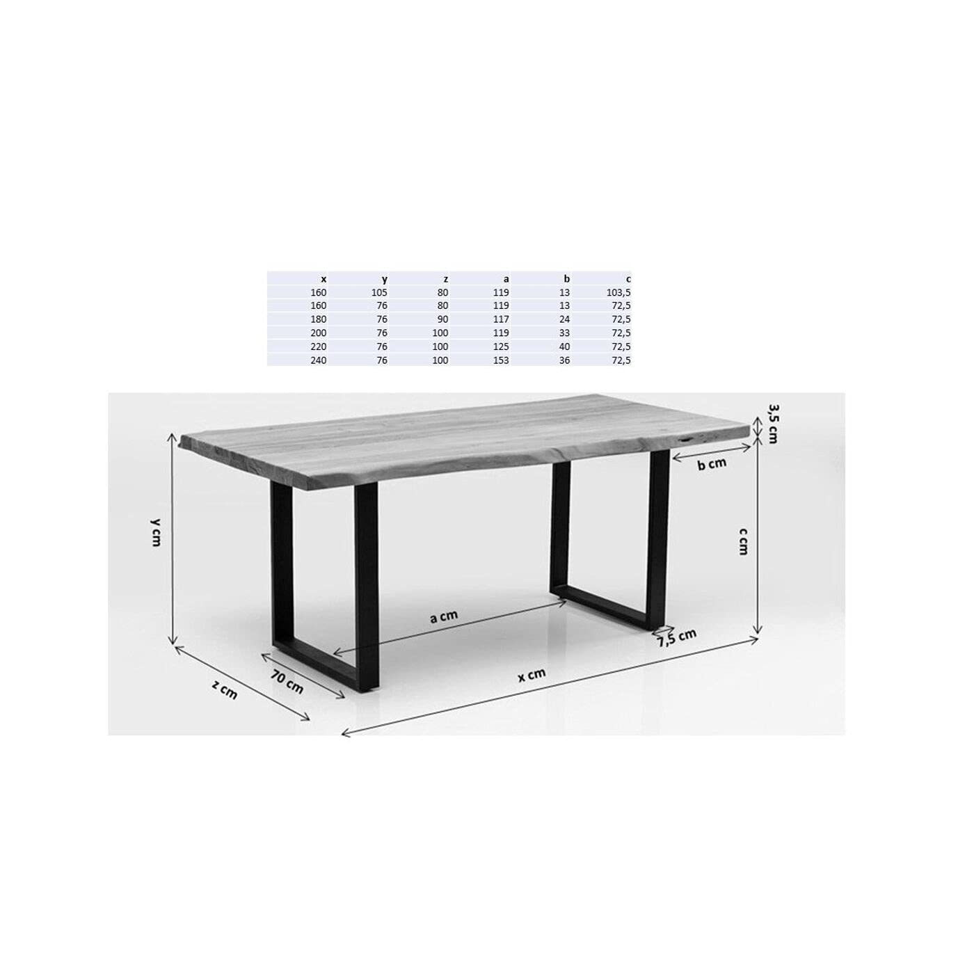 Kare Jackie Table à Manger Design pour 6 Personnes en Bois Massif avec Pieds en métal argenté Marron 76 x 160 x 80 cm