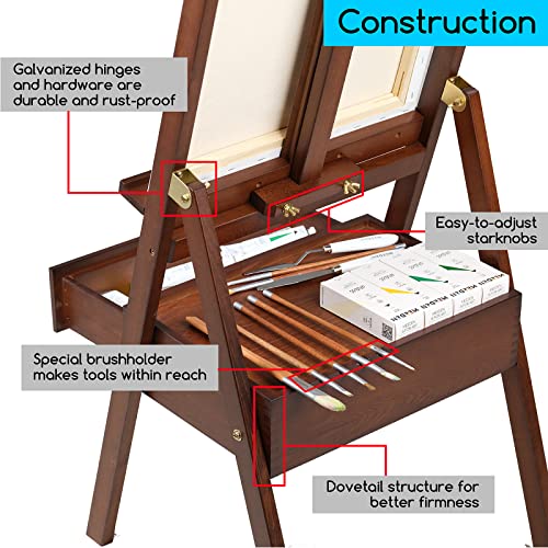 Image of MEEDEN Studio H-Frame Easel with Art Supply Storage Drawer - Adjustable (60 inch~75 inch) Solid Beech Wood Easel Stand for Artists, Students and Adults, Holds Canvas Art up to 36 inch - Walnut