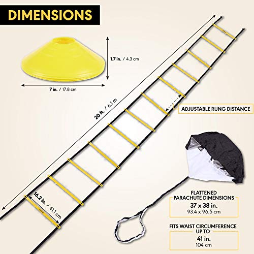 Juvale Speed and Agility Ladder Training Set with 6 Cones and Resistance Parachute