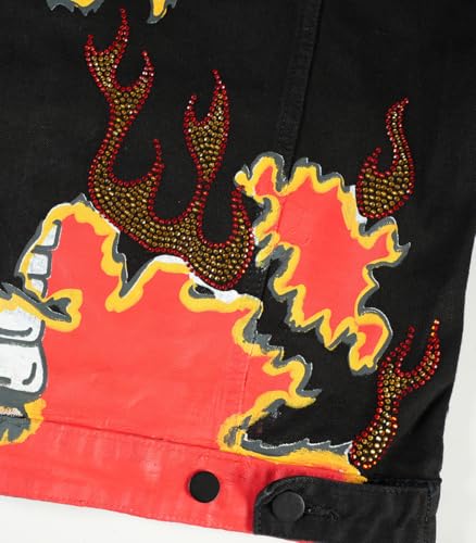 Image of SHION7 Men's Denim Jacket, Slim Fit Streetwear Jean Jackets For Men, Fashionable Embellished Rhinestone Jeans Coat