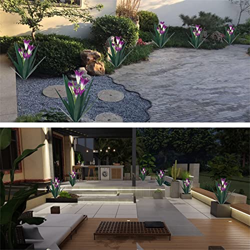 Image of Homight Metal Agave Plant Outdoor Decoration Lily Mexican Yard Art Garden Gift Home Decor Hand Painted Metal Agave Garden Yard Statue, Outdoor Lawn Ornaments(3 Big Purple Lilies)