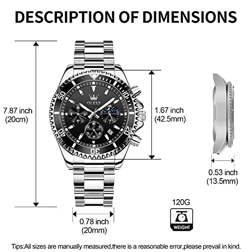 Image of OLEVS Mens Stainless Steel Watch Fashion Luxury Big Face Analog Waterproof