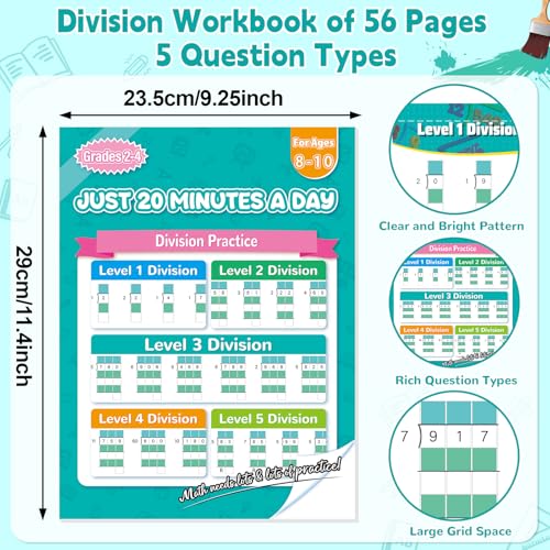 Image of 56 Pages Math Worksheets Division Practice Math Problem Workbook for 3rd 4th 5th Grade Students Age 7 8 9 10 11 Yeas Old Kids Early Childhood Education Materials Double & Triple Digit Division-Level 6