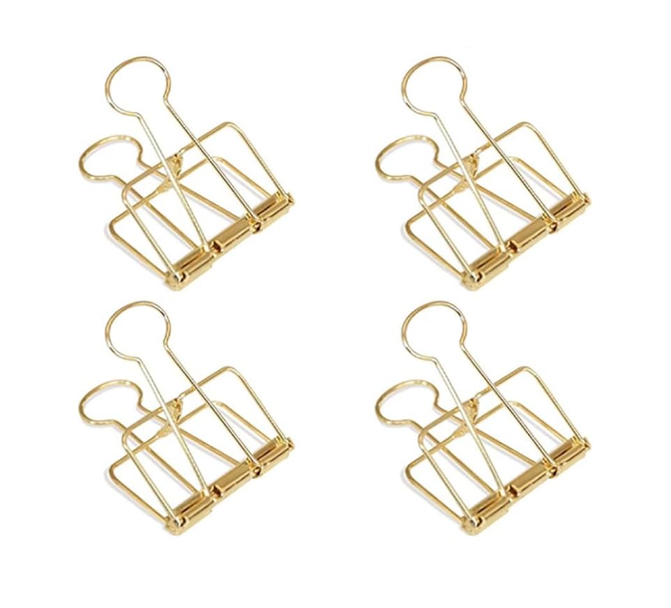 XD5-4Pcs Golden Hollow Out Long Tail Wire Binder Clips Paper Binder Clip Large 51mm Binder Paper Clips Small Size Light Weight Clips Clamps Rings Clips C