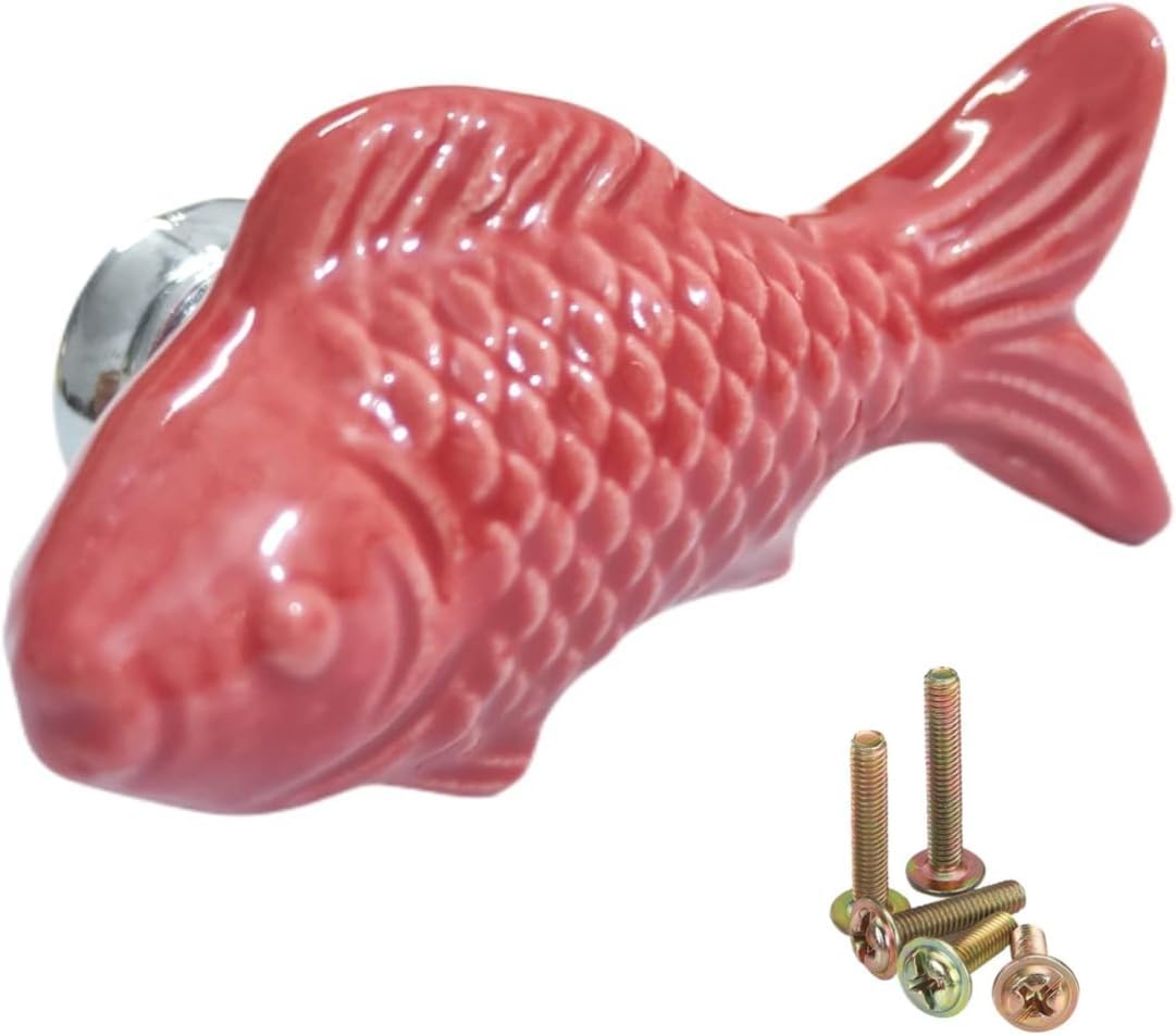 10 Pack red Goldfish Cabinet Pulls Vintage Cabinet Knob Handle Drawer Pull Animal Dresser Knob Cupboard Pulls