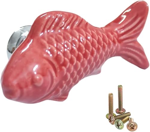 Paquete de 4 tiradores de gabinete con diseño de pez dorado rojo vintage, pomo de armario, manijas para cajón, pomo de aparador de animales