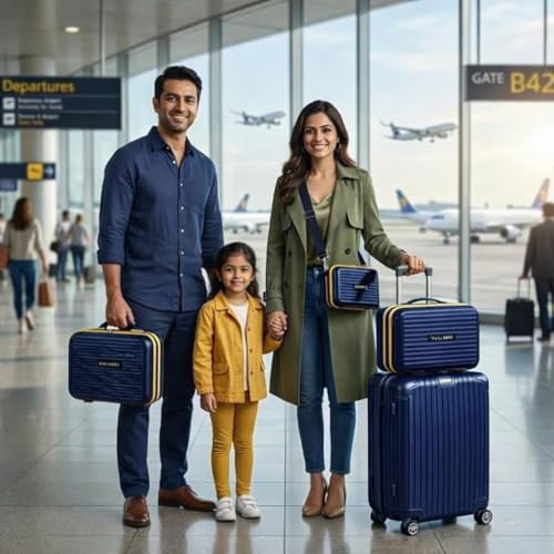 Image of VALMORE Jet Kit Travel Combo, Pack of 3, Hard Shell Organiser, Mini Sling Bag and Vanity Box, Polycarbonate, Unisex, Gadget, Toiletry and Essentials Storage Set (Navy Blue)
