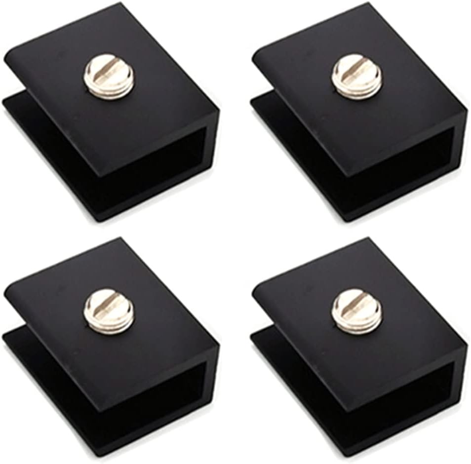 Glass clamp,aluminumAlloy Rectangle Adjustable Clip Clamp Black Bracket Holder for 8-10mm Thickness Glass Pack of 4 (1.49 inches Long)