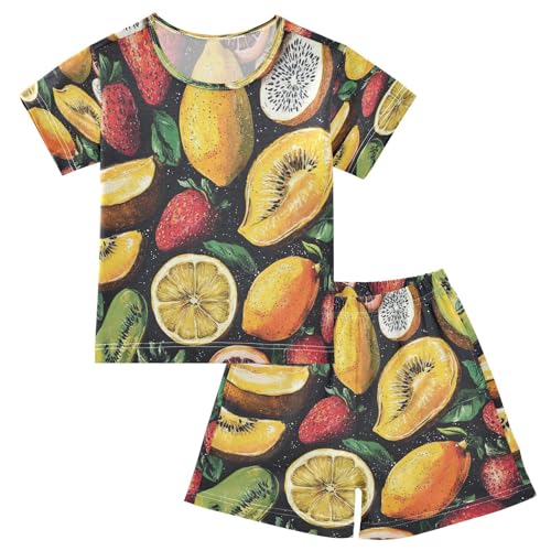 Pajama Sets Short Sleeve Fruit Pattern Print Design Soft Cotton Summer Sleepwear 2 Piece PJS Size 5-14T