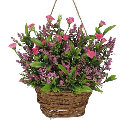 Cestino da Appendere per Porta dingresso Cesto per Fiori di Campo Ghirlanda Primaverile Artificiale Cartello di Benvenuto di di Bacche Appendiabiti per