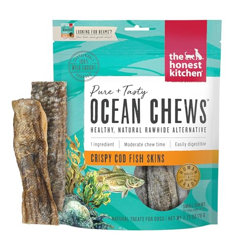 The Honest Kitchen Ocean Chews Crispy Cod Fish Skins Dog Treats 2.75 oz (Beams)