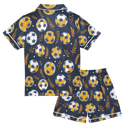 ALAZA Football Orange Leaf Soccer Satin Pajamas Set Short Sleeve Button Down Sleepwear Summer Pjs 2 Piece2