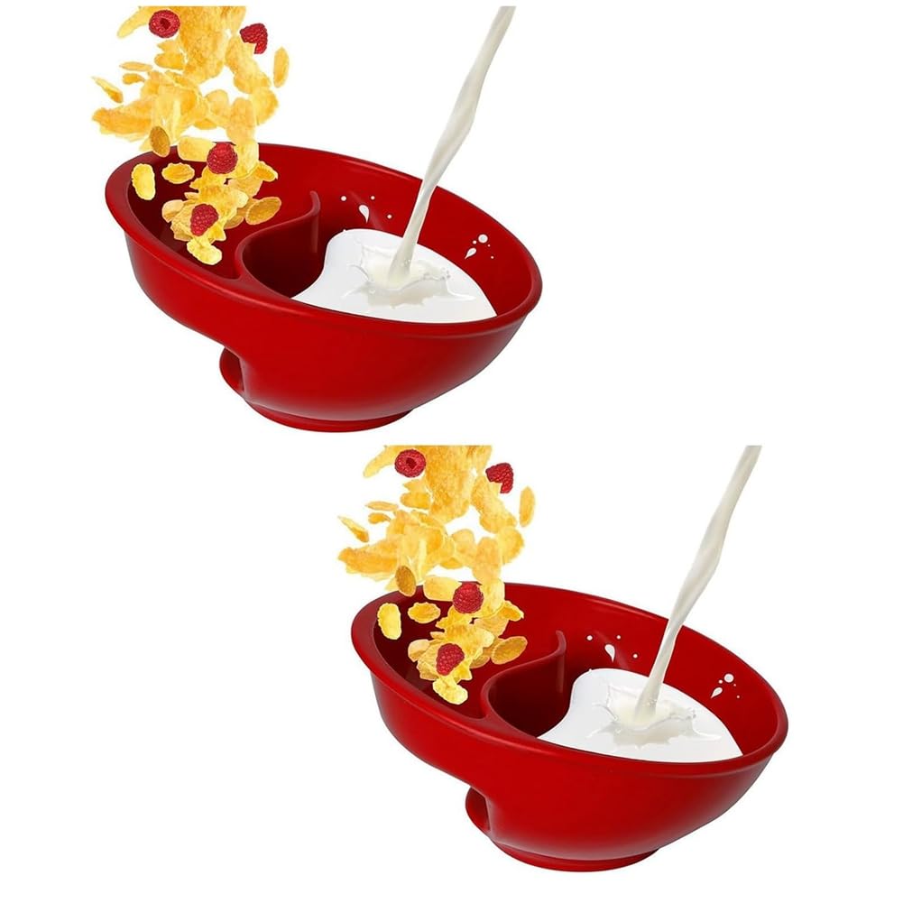 CTRLZS Divided Cereal Bowl, Reusable Snack and Dip Bowls for Yogurt, Milk, Berries, Fries, Ketchup Red