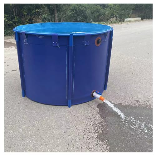 MSSHUANG キャンバスフィッシュ池、地上円形キャンバスプール ブラケット付き、大型折りたたみ式貯水タンク 鯉保持タンク 農業灌漑用、ブルー、1.3x0.8m/1000L