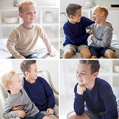 Curipeer Boys' Girls' Sweater Fall Solid Color Plaid Kids Crew Neck Pullover Winter - Image 4