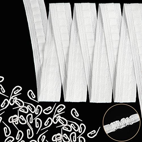 10m Ruban Plissé Rideau Blanc + 100 Crochets - Ruban En-Tête Pour Rideaux Fenêtre Douche