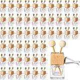 Zubebe 200 Pcs Car Diffuser Bottles Empty Bulk Vent Clip Car Air Freshener Diffuser for Essential Oil Perfume Glass Bottle with Wooden Caps Stick Fragrance Ornament (Clear)