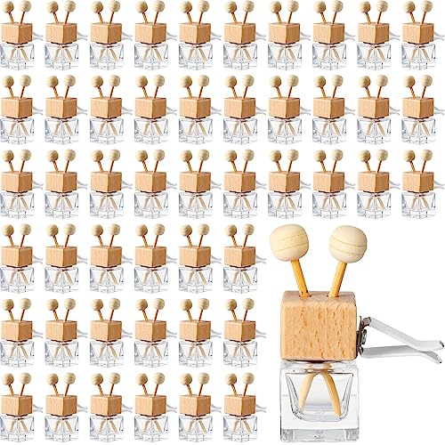 Zubebe 60 Pcs Car Diffuser Bottles Empty Bulk Vent Clip Car Air Freshener Diffuser for Essential Oil Perfume Glass Bottle with Wooden Caps Stick Fragrance Ornament (Clear) by Zubebe - Used condition - US$29.15