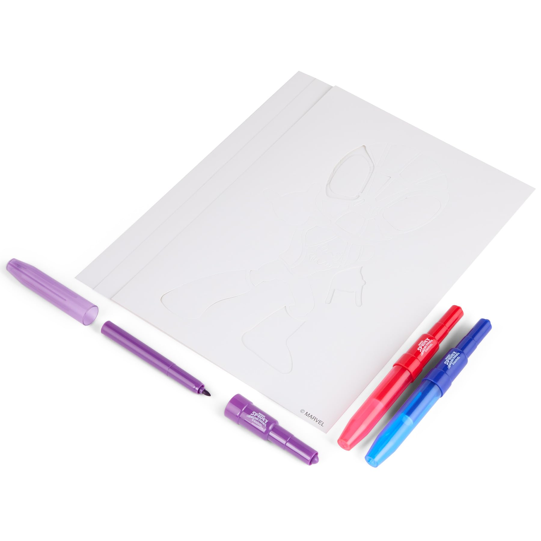 Disney - Spidey i jego Super-Przyjaciele - Zestaw markerów do spryskiwania A4 Enveloppe - Pędzelki malarskie dla dzieci - Zestaw do malowania z kredkami i szablonami (SP23363)