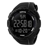 BAULMD Junge Sport Uhren Digitaluhr, Silikon Armband Armbanduhr, Cool große Anzeige Digital, Multifunktion LED Sportuhr mit Wecker für (Schwarz)