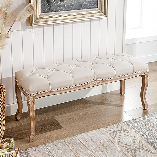 Cozyman Bedroom Bench, French Vintage Tufted Entryway Bench thumb #1