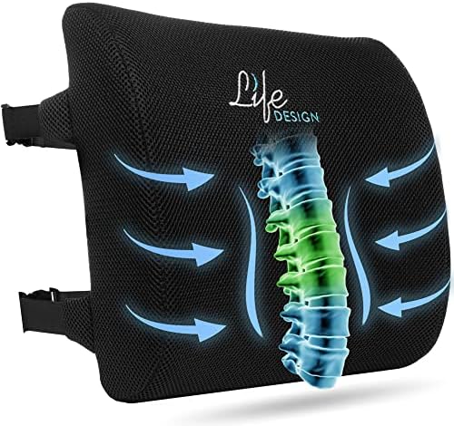 Life Design Lumbar Support Pillow for Office Chair – Memory Foam Pillow for Desk Chair – Back Support for Gaming Chair – Lumbar Support Pillow for Car – Back Pillow for Computer Desk Chair (Black)