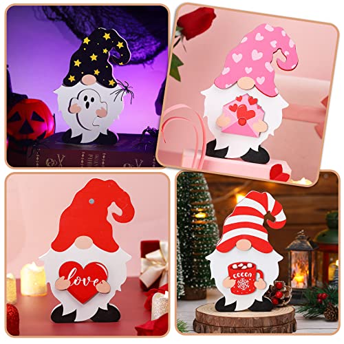 Qunclay 33 Pcs Interchangeable Wooden Gnome Decor Summer 4th of July Patriotic Gnome Decor with Magnet and Detachable Hats Holiday Table Centerpieces for Home(Classic)
