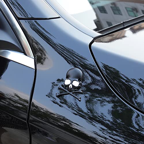 3D Skeleton Skull Emblem Car Side Rear Front Hood Trunk Door Fender Bumper Tail Box Car Motorcycle Personality Decoration Metal Badge Decal Sticker (1 Pcs, Black) #TOP5