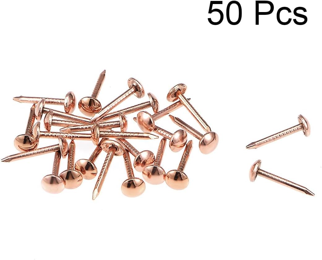 Gwoździe tapicerskie, 50 szt. Gwoździe tapicerskie Gwoździe 5 mm x 13 mm Antyczne okrągłe szpilki na kciuki Gwoździe w kolorze różowego złota