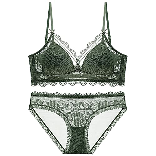 Soutien-gorge sans fil en dentelle transparente vert WENJUN 75B