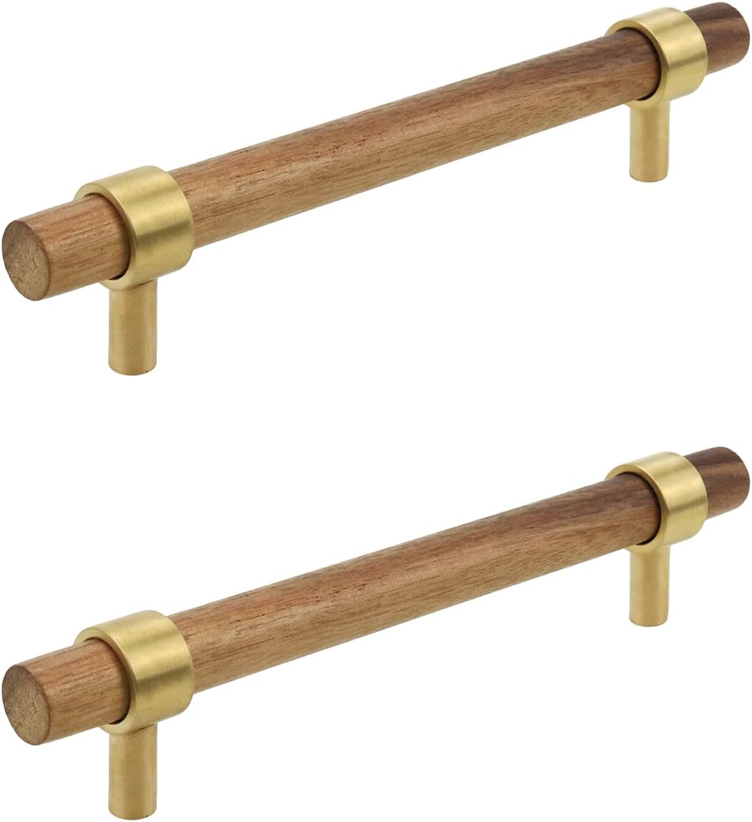 Semetall 2Pcs Black Walnut Wood Drawer Pulls, Modern Wooden