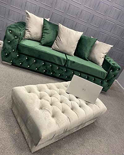 Stratus Interiors Ashley Chesterfield Upholstered Velvet Scatter back Cushion Sofa | Sofas & Couches | Luxurious Modern Green Plush 3 Seater Corner Sofas For Living Room | Sofa with Cushions
