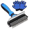   2-in-1-Dog-Grooming-Brush-Grooming-Gloves-Combo-Dematting-Comb-for-Dogs-Deshedding-Undercoat-Rake-Pet-Hair-Grooming-Brush-for-Long-and-Short-Haired-Dogs-or-CatsLarge-Blue