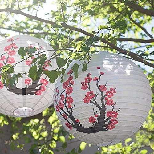 Miniatura 3 de Hovico Paquete de 6 linternas de papel de cerezo rojo chino japonés de 12 pulgadas, lámpara de papel redonda china japonesa blanca para decoración