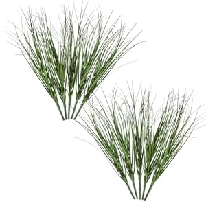 Bremorou 10 PCS Artificial Outdoor Shrubs Artificial Grass Plants Faux Shrubs Wheat Grass Greenery Stems Fake Plants Tall Fake Plant for Outdoor Decor Greenery Stems Stem UV Resistant Onion Christmas