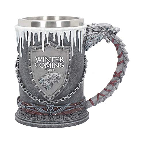 Nemesis Now House Stark Tankard Game of Thrones-Taza (20 cm), Color Negro, Resina con Inserto de Acero Inoxidable, Talla única