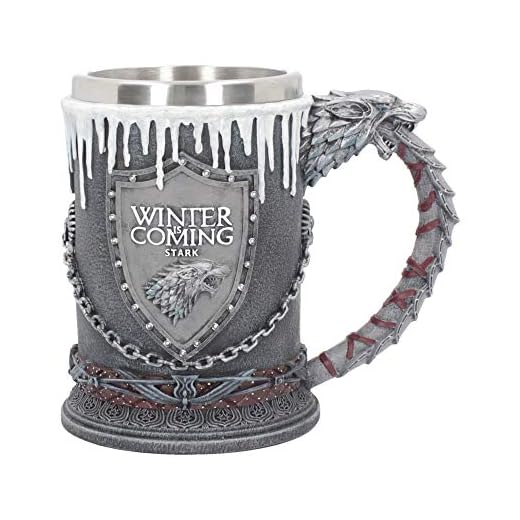 Nemesis Now House Stark Tankard Game of Thrones-Taza (20 cm), Color Negro, Resina con Inserto de Acero Inoxidable, Talla única