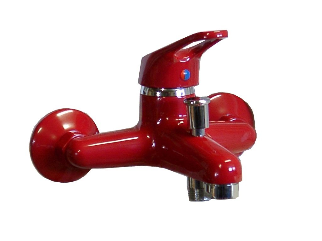Wannenbatterie, Bad Armatur, Wasserhahn, Wannenfüllarmatur, rot/chrom
