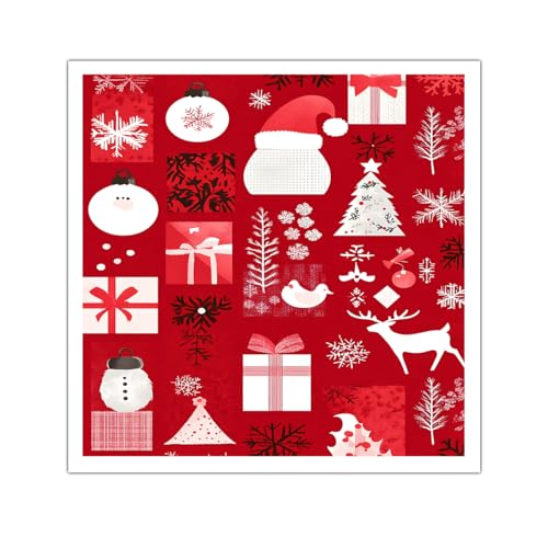 Noël Toile Art Mural Rouge Père Noël Peinture de Salon 95x95cm
