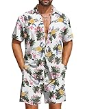 COOFANDY Men's Hawaiian Matching Set Summer Beach 2 Piece Outfits Flower Button Down Shirts and Shorts Vacation Outfits, Pineapple Flower, Medium