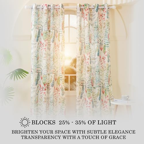 Image of Story@Home Long Door Curtains 9 Feet Long Set of 1 | Leaf Printed | Semi Transparent Curtain | Net Curtains | Sheer Curtain for Living Room | (118 X 275 Cm, White & Green) | Perfect for Home Decor