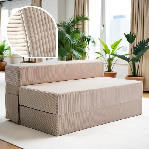Cord Sofa – Schlafsofa 120 cm breit, faltbare Schlafcouch & Gästematratze für 2, klappbares Sofa Bett – Extra dick 19cm & bequem H3 – Perfekt für Gäste & Alltag – Test SEHR GUT Oeko-TEX Klappmatratze