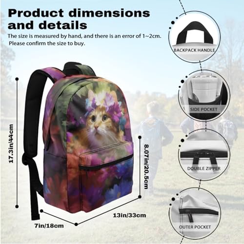 Fairy Kitten Print Kids Backpack Set with Animal Design Lightweight Large Capacity School Bookbag with Lunch Box for Teens3