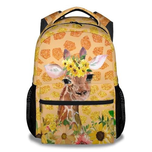 Giraffe Backpack for Girls Boys - 16 Inch Orange Backpacks for School - Fashion Lightweight Durable Bookbag for Kids