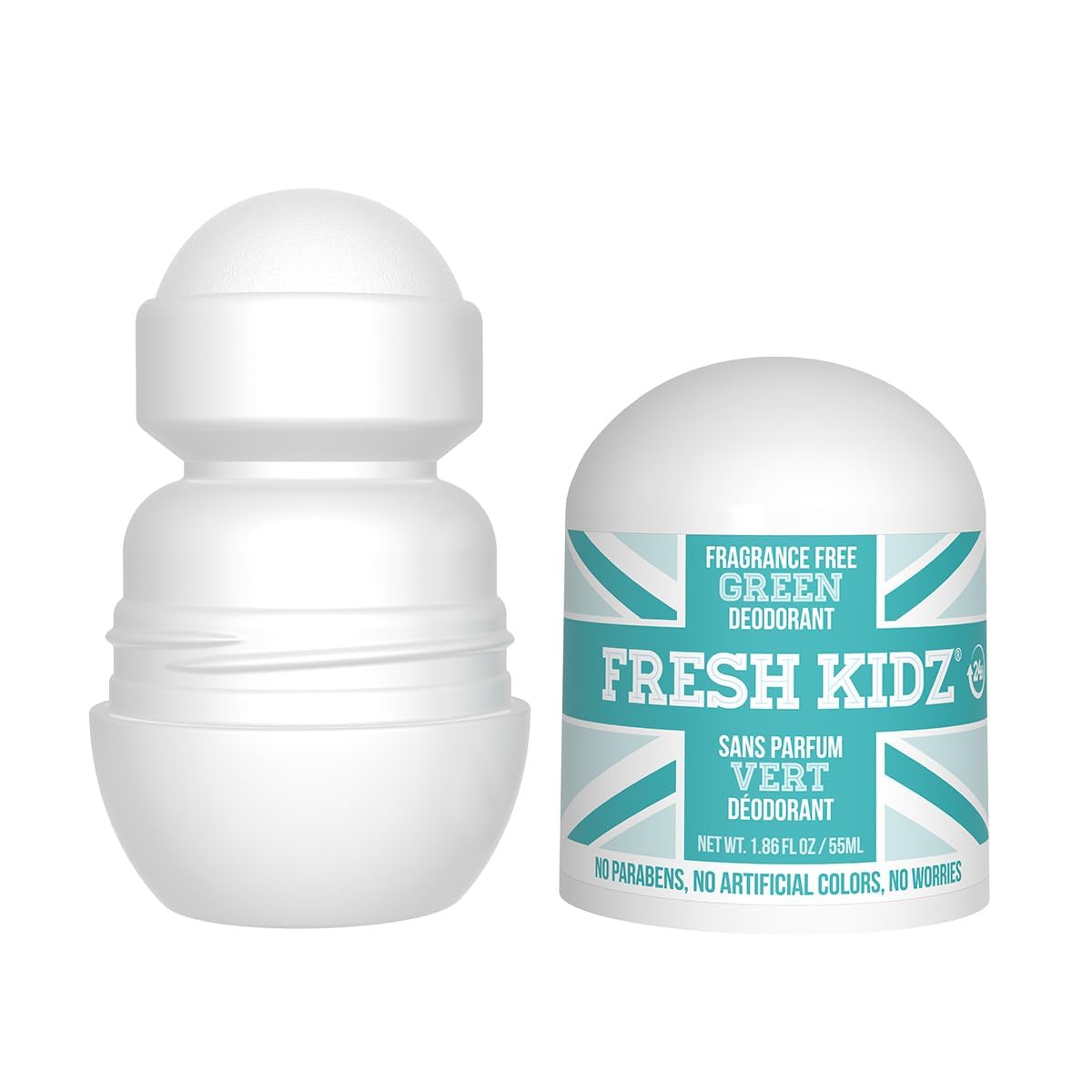 Fresh Kidz Roll On Deodorant for Kids and Teens - Baking Soda and Aluminum-free 24 Hour Protection for Sensitive Skin - Unscented "Green" 1.86 fl.oz. (3 Pack)