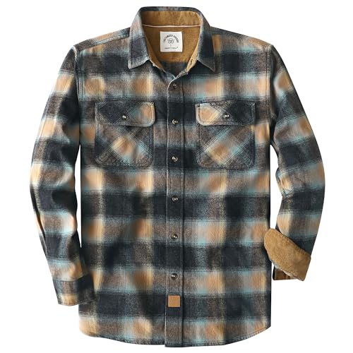 Dubinik® Mens Flannel Shirt Long Sleeve Button Down Plaid All Cotton Soft Brushed Flannel Shirt for Men Utility Casual Shirt