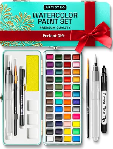 ARTISTRO Watercolor Paint Set Portable, Palette Set with Metallic Colors for Workbooks - Mini Travel Painting Kit for Artists, Professionals, Adults, Kids, Girls&Boys - Art Supplies, Christmas Gift