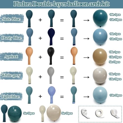 Image of Dusty Blue Tan Balloon Garland Double Stuffed Pastel Blue Brown Balloons | Nude White Sand Latex Balloons Arch Kit for Neutral Birthday Baby Shower Gender Reveal Bridal Wedding Bear Party Decorations